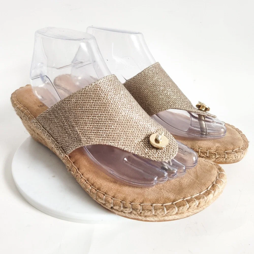 White Mountain Sandals Size 10 Espadrilles Wedges‎ Open Toe Mules Gold Glitter